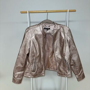 Baccini Silver Leather Moto Jacket Luxe Finish